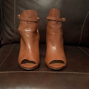JustFab Tan Peep-Toe Heeled Boots
